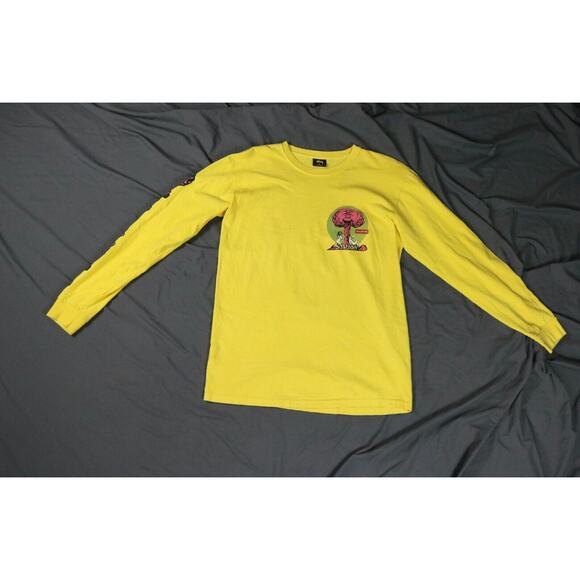 New Stussy Men T Shirt Medium Yellow Multicolor Peace and Love Angels Rare - Picture 1 of 10